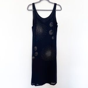 FENDI Black Midi Mesh Sleeveless Sexy Dress Crystals Semi Sheer Tulle Italy 44